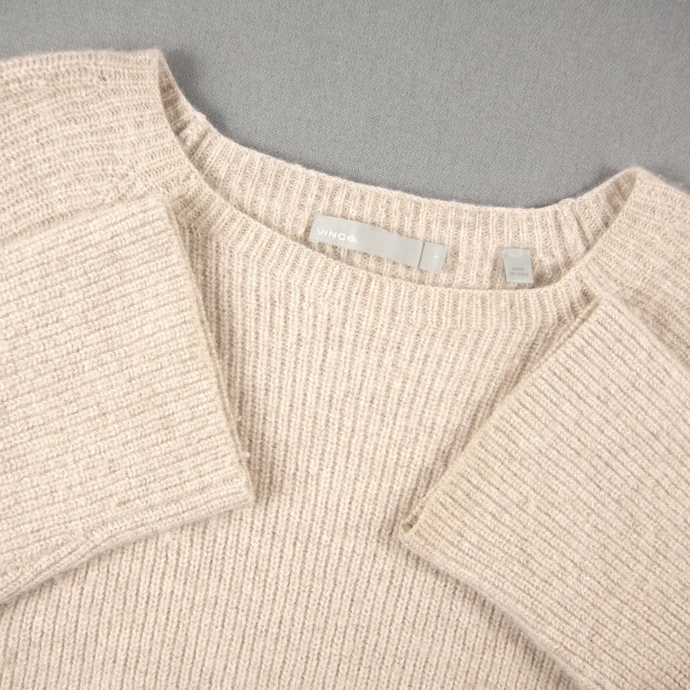 Vince Cashmire Silk Boxy Ribbed Knit Scoop Neck Pullover Sweater Womens S